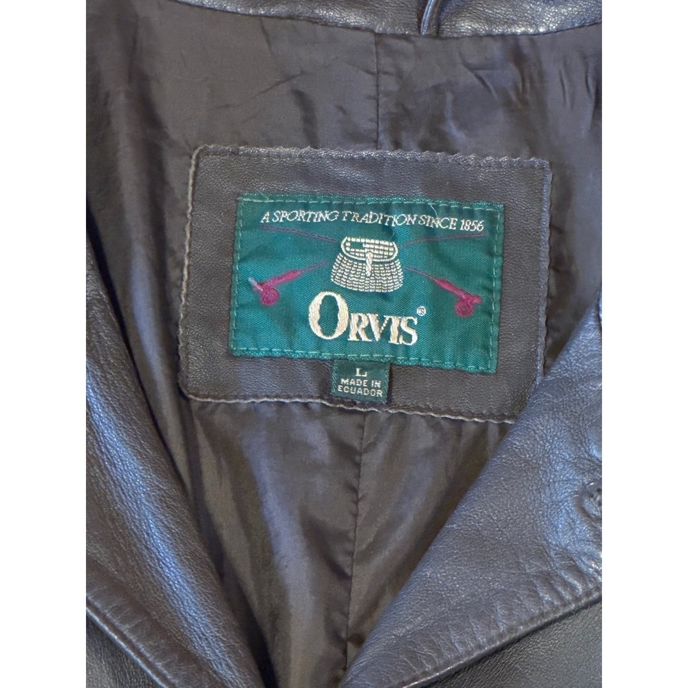 Orvis Womens Brown Leather Trench Coat Long Jacket Size L Vintage Ecuador - Picture 4 of 12